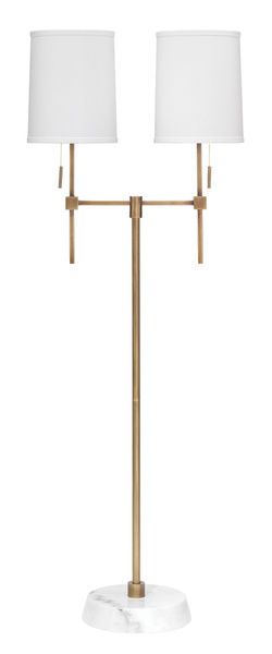 Minerva Twin Shade Floor Lamp in Antique Brass Metal & White Marble image 1