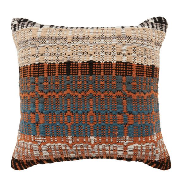 Zyan Indoor/ Outdoor Orange/ Blue Trellis Pillow image 1