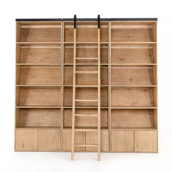 Bane Triple Bookshelf with Ladder - Smoked Pine image 3