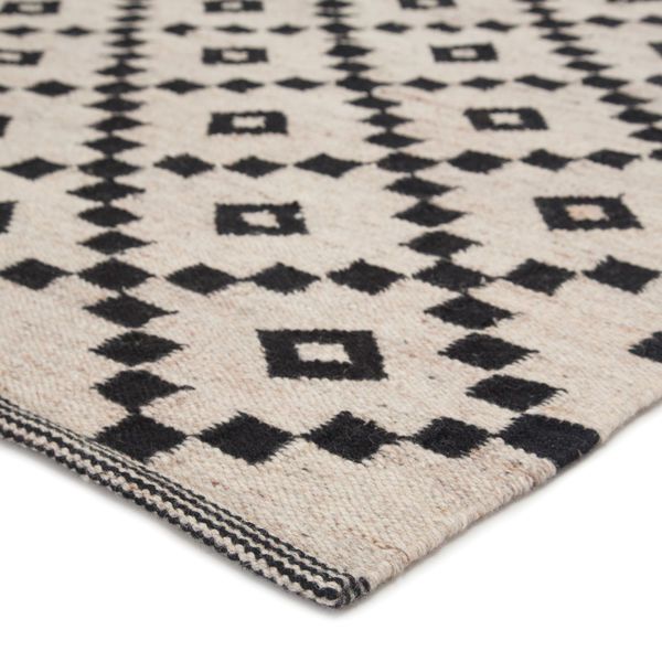 Flat Weave Durable Wool Ivory/Black Area Rug image 4