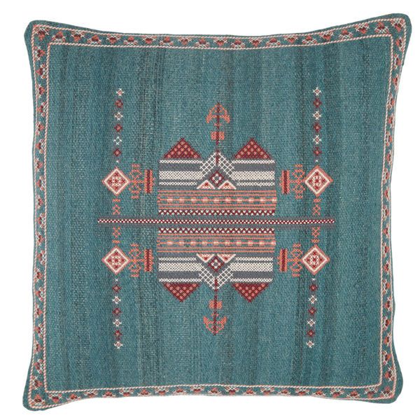 Zaida Tribal Teal/ Terracotta Throw Pillow 24 inch image 6