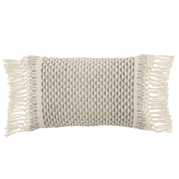 Haskell Indoor/ Outdoor Gray/ Ivory Geometric Lumbar Pillow image 1