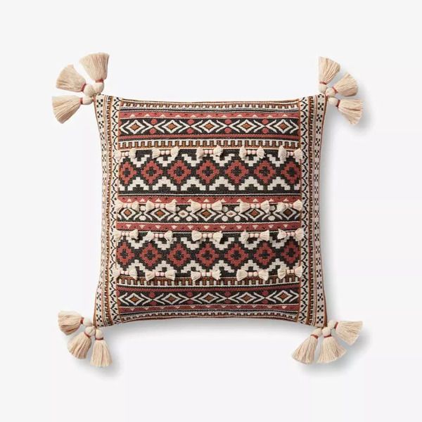 Rust / Multi Jacquard Woven Traditional Accent Pillow With Tassels image 1