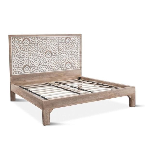 Product Image 4 for Haveli Mango Wood Geometric Carved King Bed from World Interiors