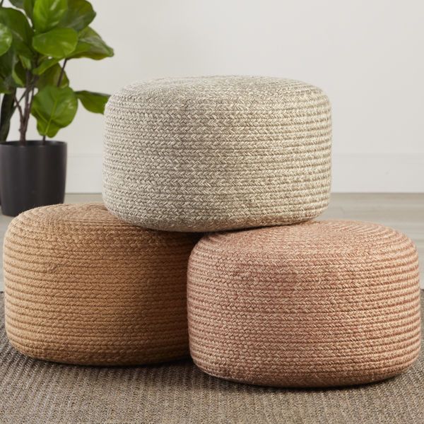 Vibe By Santa Rosa Indoor/ Outdoor Solid Gray/ Cream Cylinder Pouf image 3