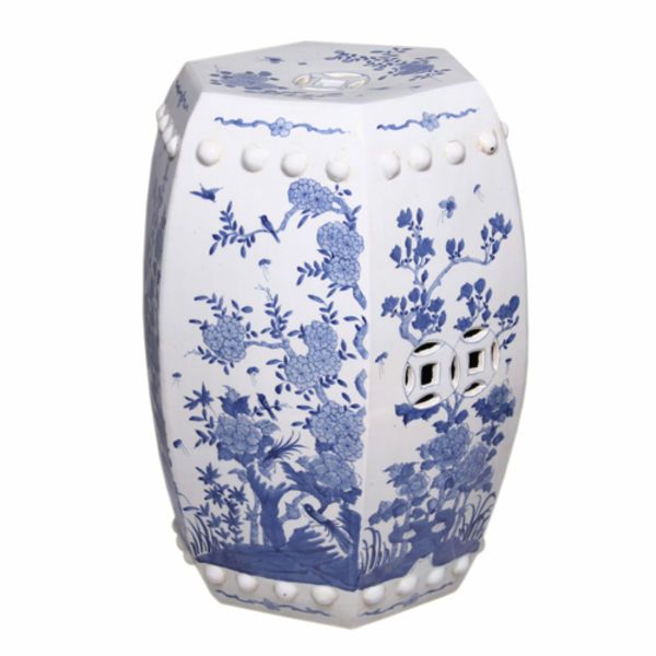 Product Image 1 for Hexagonal Blue & White Floral Bird Garden Stool from Legend of Asia