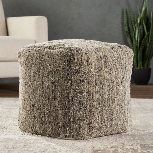 Sherwood Solid Gray/ Beige Cube Pouf image 1
