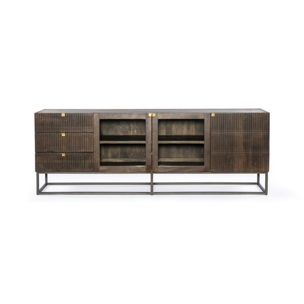 Kelby Media Console Carved Vintage Brown image 3