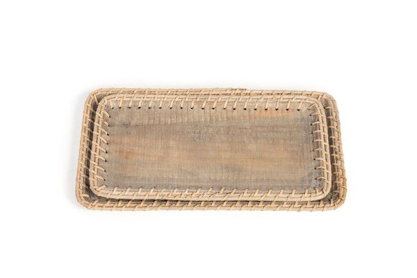 Rattan Laced Wooden Trays, Set of 2 image 3