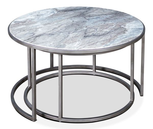 Set Of 2 Round Nesting Tables Marble Top image 4