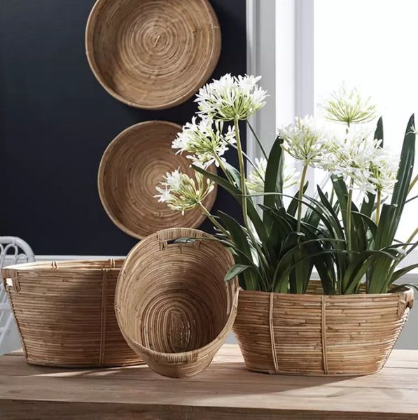 Cane Rattan Rectangular Baskets With Handles, Set Of 3 image 2