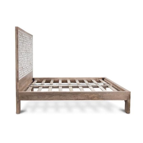 Product Image 3 for Haveli Mango Wood Geometric Carved King Bed from World Interiors