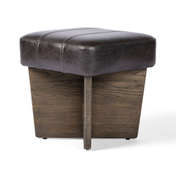 Chaz Small Leather Ottoman - Sonoma Black | Scout & Nimble