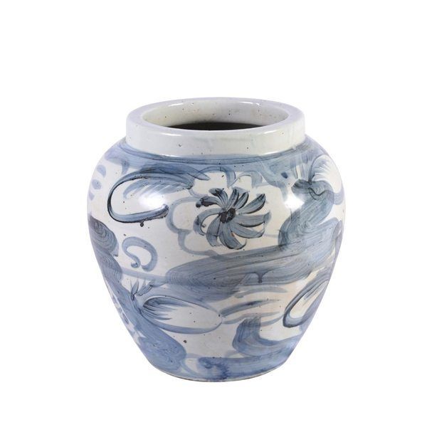 Blue & White Porcelain Twisted Flower Open Top Jar image 1