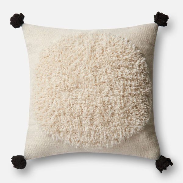 Ivory And Black Pom Pillow image 1