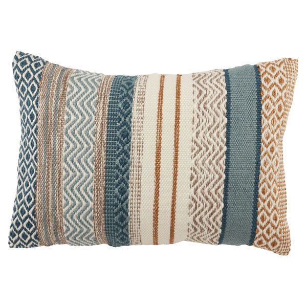 Fleeta Geometric Blue/ Gold Indoor/ Outdoor Lumbar Pillow image 1
