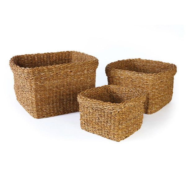 Seagrass Square Baskets With Cuffs, Set Of 3 image 1