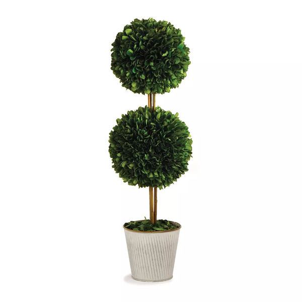 Boxwood Double Ball Topiary In Galvanized Pot 20" image 1