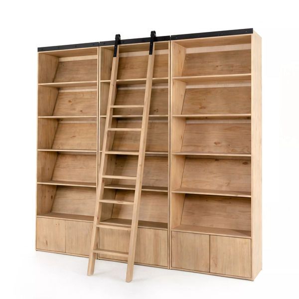 Product Image 12 for Bane Triple Bookshelf with Ladder - Smoked Pine from Four Hands