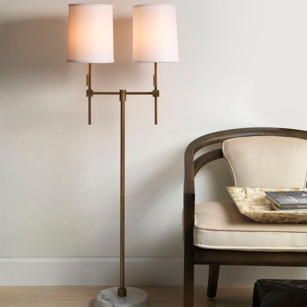 Minerva Twin Shade Floor Lamp in Antique Brass Metal & White Marble image 2