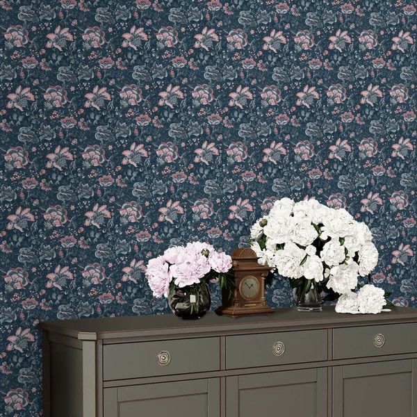Laura Ashley Portia Dark Seaspray Floral Textured Wallpaper