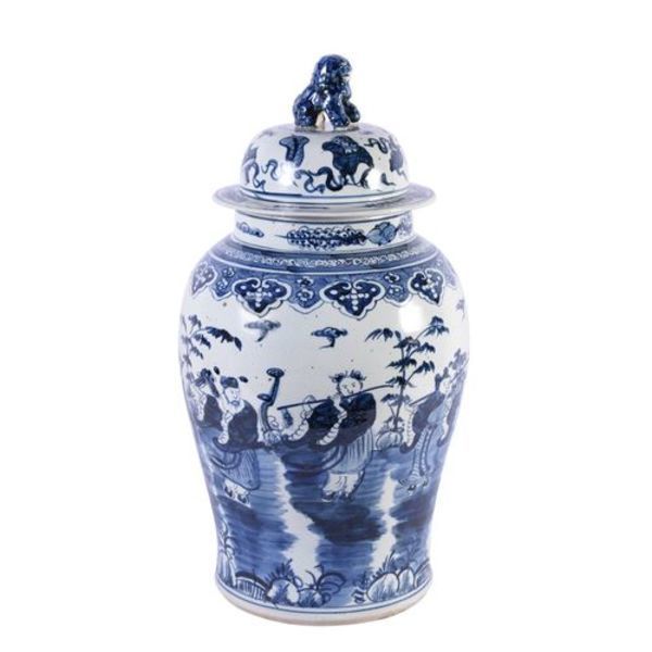 Blue & White Temple Jar W/ 8 Immortals Motif image 2