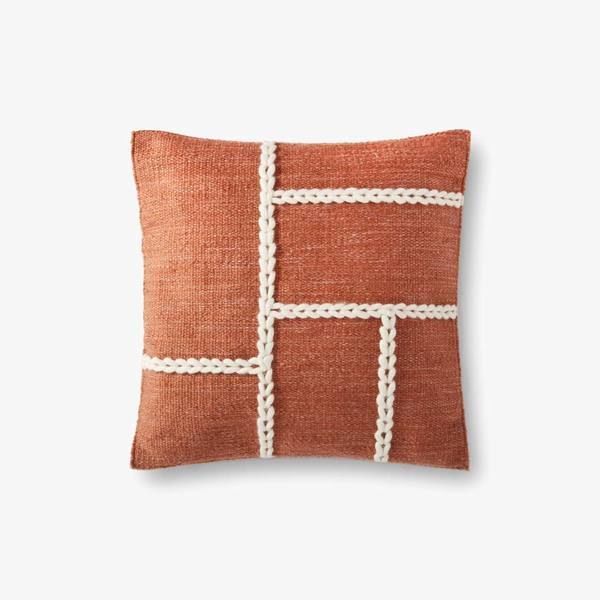 Product Image 1 for Rust / Natural Abstract Chainstitch Mid Century Modern Wool Braid Throw Pillow from Loloi