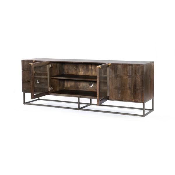 Kelby Media Console Carved Vintage Brown image 10