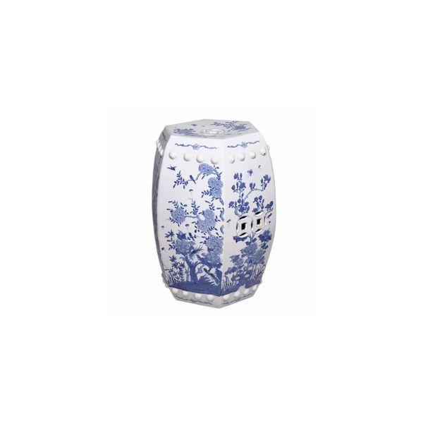 Product Image 2 for Hexagonal Blue & White Floral Bird Garden Stool from Legend of Asia