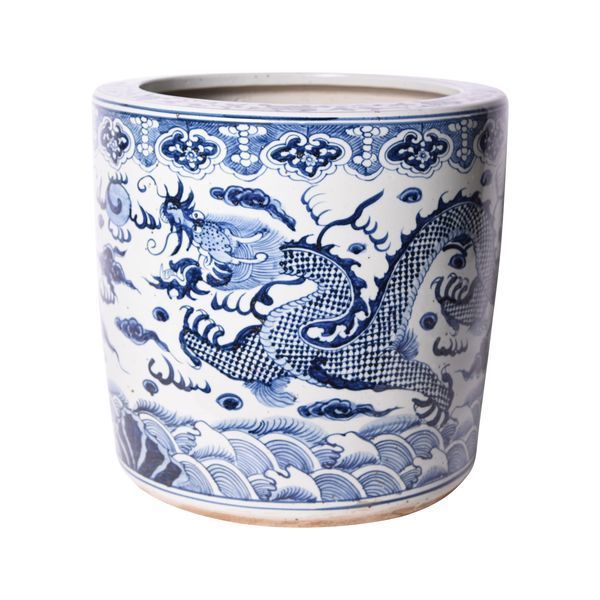 Product Image 1 for Blue & White Cloud Dragon Cylinder Planter from Legend of Asia
