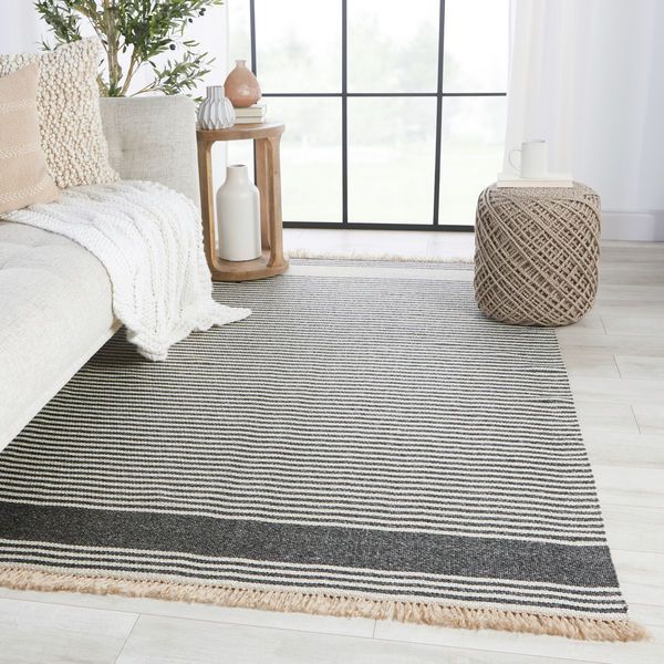 Vibe by Strand Indoor/ Outdoor Striped Dark Gray/ Beige Rug image 5