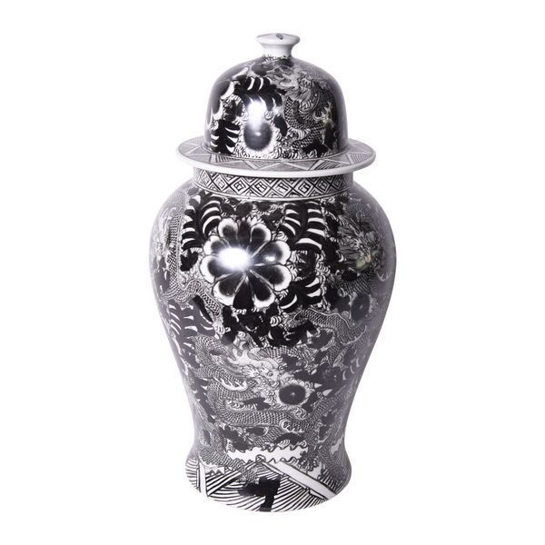 Black Temple Jar W/ Dragon & Floral Motif image 1