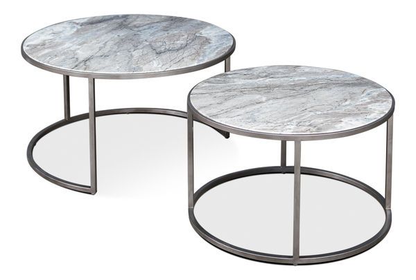 Set Of 2 Round Nesting Tables Marble Top image 3