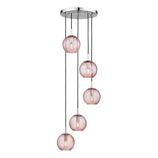 Product Image 1 for Rousseau 5 Light Pendant With Pink Glass from Hudson Valley