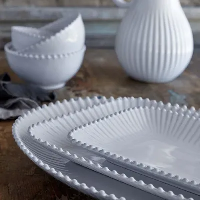 Pearl 12'' Scalloped White Ceramic Stoneware Rectangle Tray