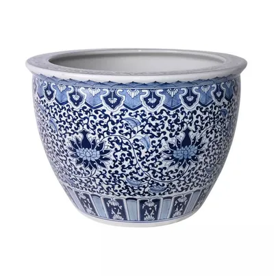 Scout & Nimble Large Blue & White Porcelain Planter Sunflower Leave Blue