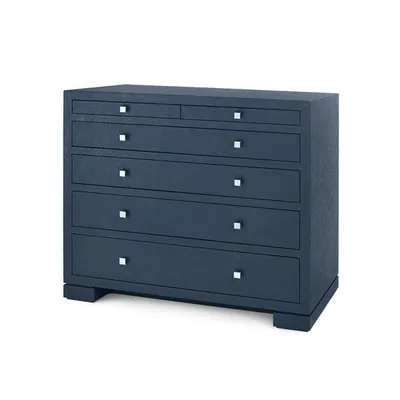 Frances Oversized Grasscloth 6-Drawer Navy Blue Dresser