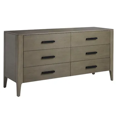 grey alder dresser SICOTAS 53.5" Wide 6 Drawer Dresser for Bedroom Set of 2, Farmhouse Chest of Drawers with Black Handles, Fluted Wood Storage Cabinet for Living Room,
