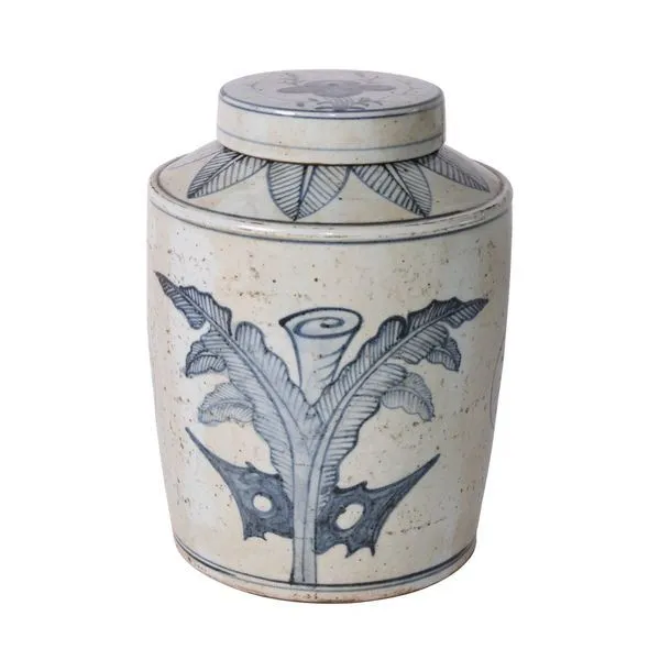 Product Image 1 for Blue & White Palm Leaf Tea Jar from Legend of Asia