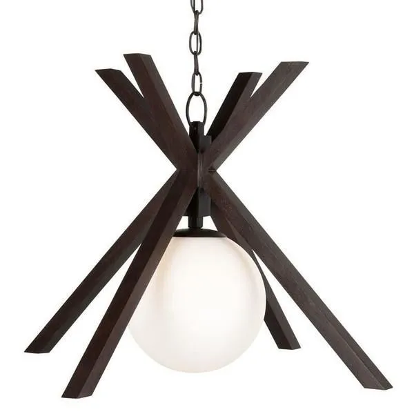 Product Image 1 for Sawbuck Wood and Wrought Iron Pendant from Currey & Company