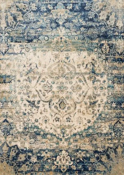 Anastasia Blue Ivory Rug with ornate traditional distressed pattern in blue and ivory tones