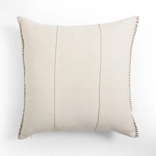 Calvin Outdoor Pillow in natural flax tone with 100% hemp fabric, border stitching, and hidden zipper