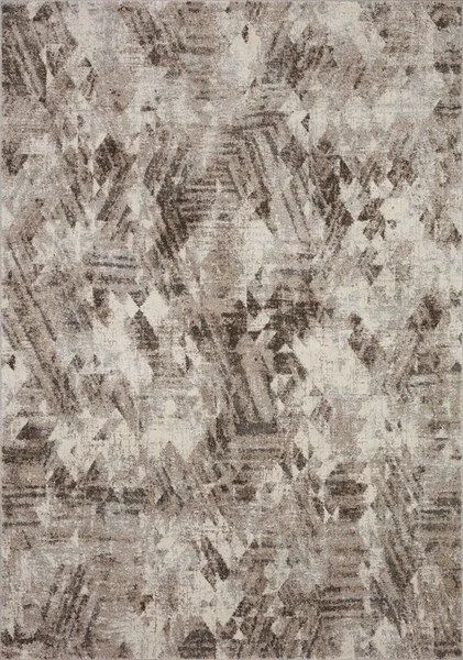 Austen Natural Mocha Rug with abstract geometric pattern in muted mocha and beige tones