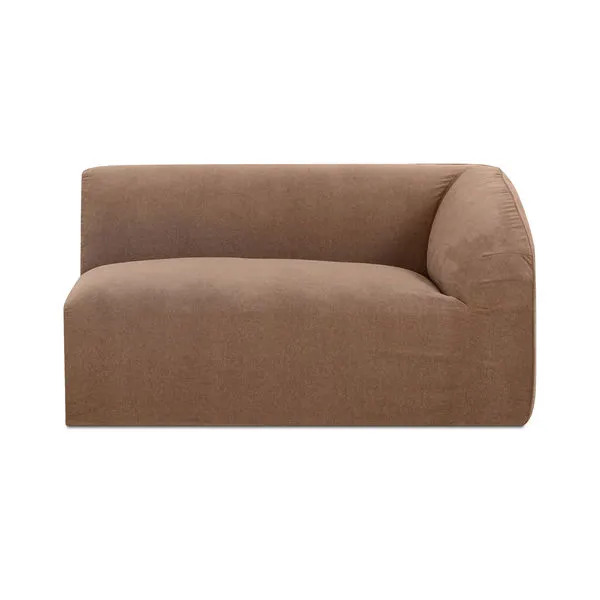 Isla Mocha Sectional with soft mocha brown fabric and a modular design featuring a right armrest and deep seating