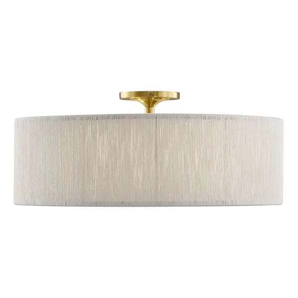 Maynard 4-light ceiling fixture with warm brass finish and soft white woven rope shade, 22 inches diameter