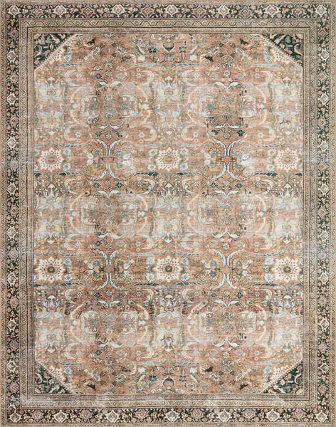 Wynter Auburn / Multi Rug with a large-scale vintage-inspired floral medallion pattern in warm auburn and muted teal tones