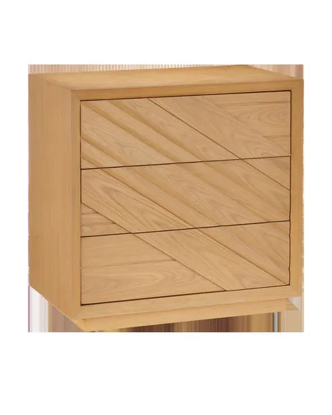 Margot Natural Oak Chest nightstand with light oak finish and diagonal angled drawer pattern