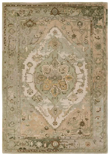 Product Image 1 for Raisa Handmade Medallion Green / Taupe Rug from Jaipur