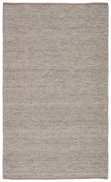 Rectangular indoor/outdoor area rug in taupe and gray with handwoven, heathered texture and clean edges