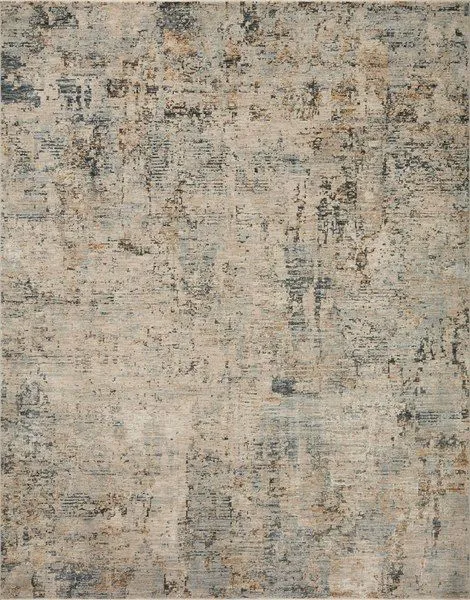 Axel Beige / Sky Rug in muted beige and blue tones with abstract stroke patterns, power-loomed polyester pile.